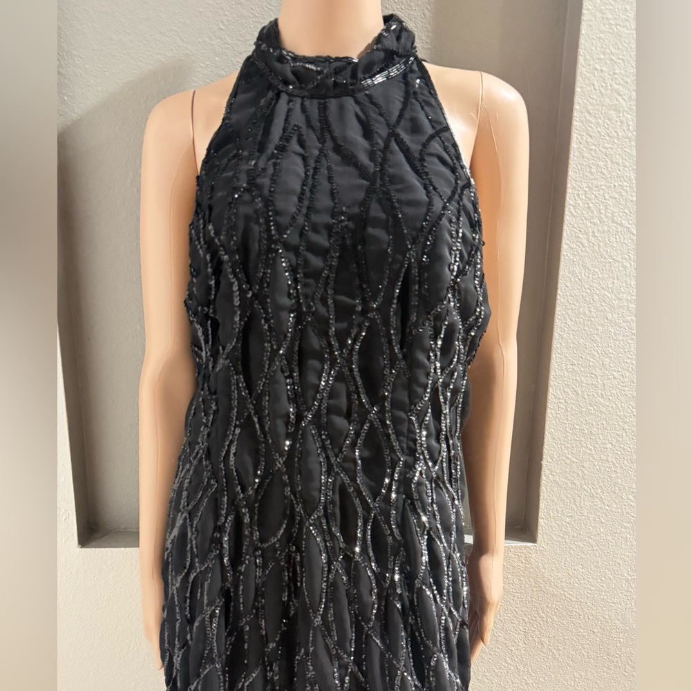 Allyson Whitmore Vintage Beaded Elegant Silk BeadedBlack Sleeveless Dress - Picture 4 of 7